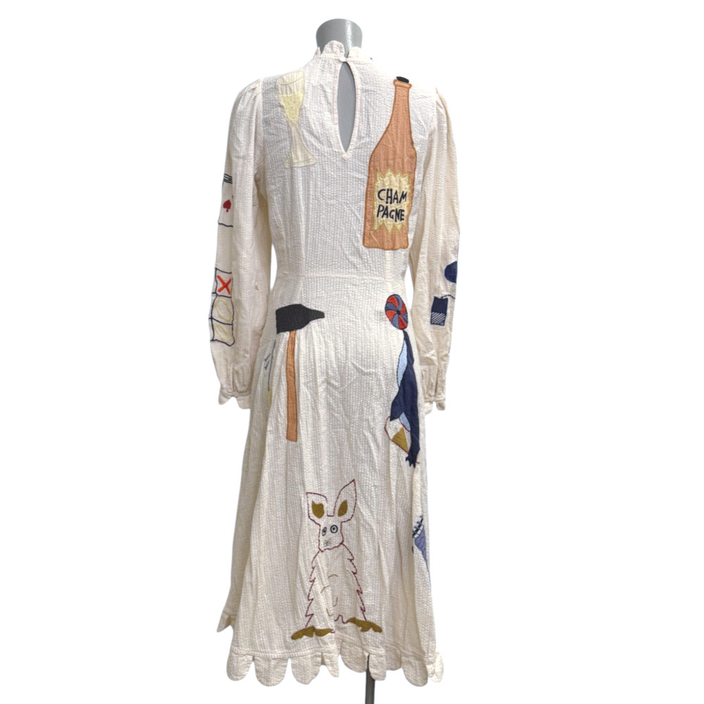 STELLA NOVA IVORY CIRCUS PRINTED APPLIQUE COTTON-SEERSUCKER MIDI DRESS SZ M US 8 - Picture 11 of 16